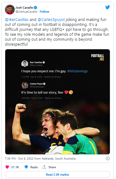 Spanish football legends Iker Casillas and Carles Puyol apologised to the LGBT+ community on social media on Sunday, after making ‘clumsy jokes’ about being gay.